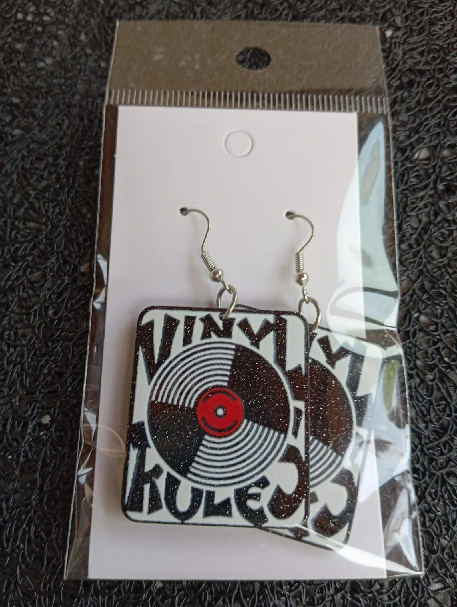 Retro disco vinyl-shaped drop earrings année 80 – photo 3